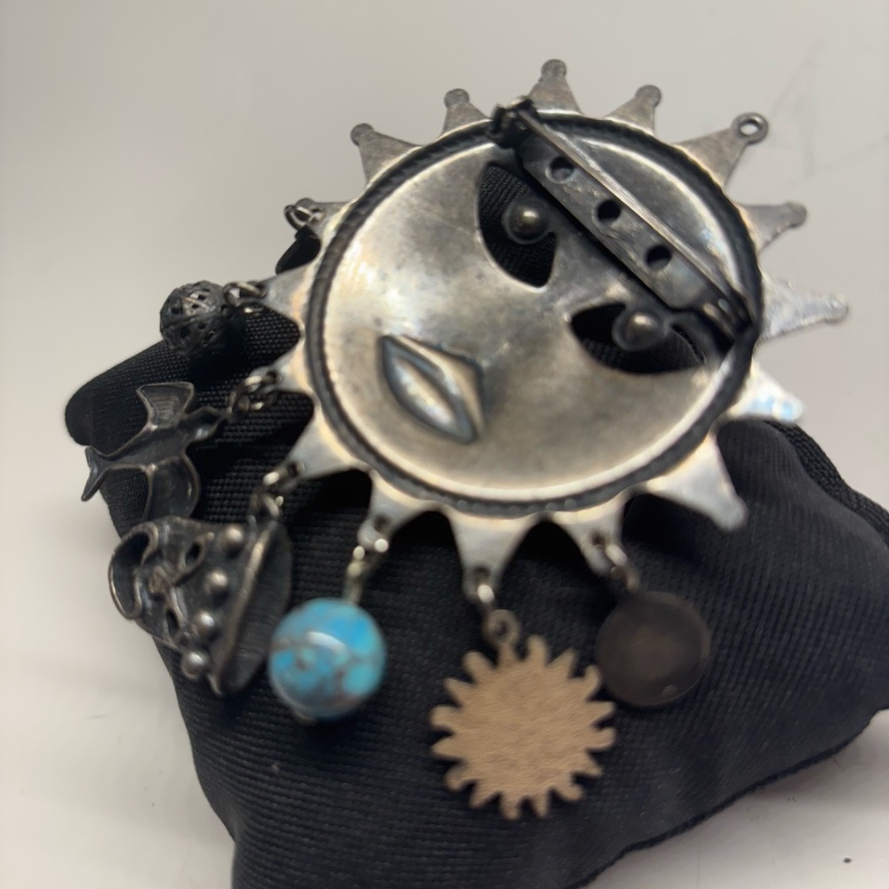 Silver Sun Face Brooch  Pin  Pendant with Charms - Picture 11 of 11
